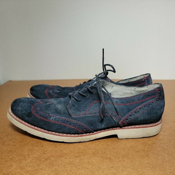 GBX Mens Dark Blue Suede Leather Dress Casual Shoes Size 10M - Red Stitching main image 6
